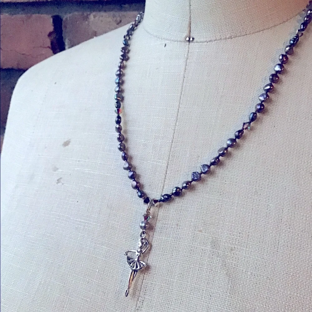 Handmade Ballerina and Grey Nutcracker Christmas Necklace
